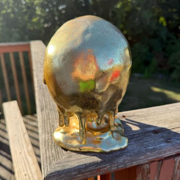 NEW Melted Metallic Gold Skull Art Sculpture 8” - Picture 4 of 6